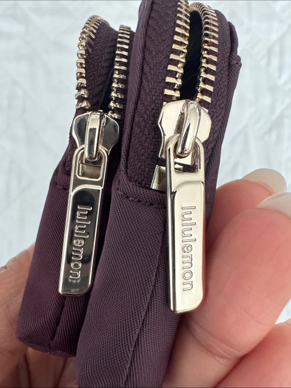 lululemon athletica burgundy key & card holder with gold logo